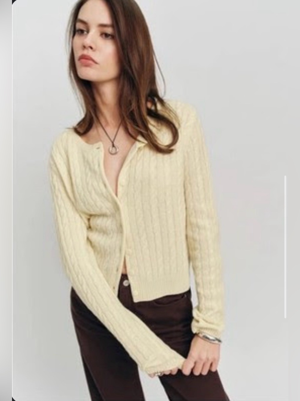 Reformation Clara Cashmere Cardigan, Size S, Cableknit Lemon Icing Butter Yellow